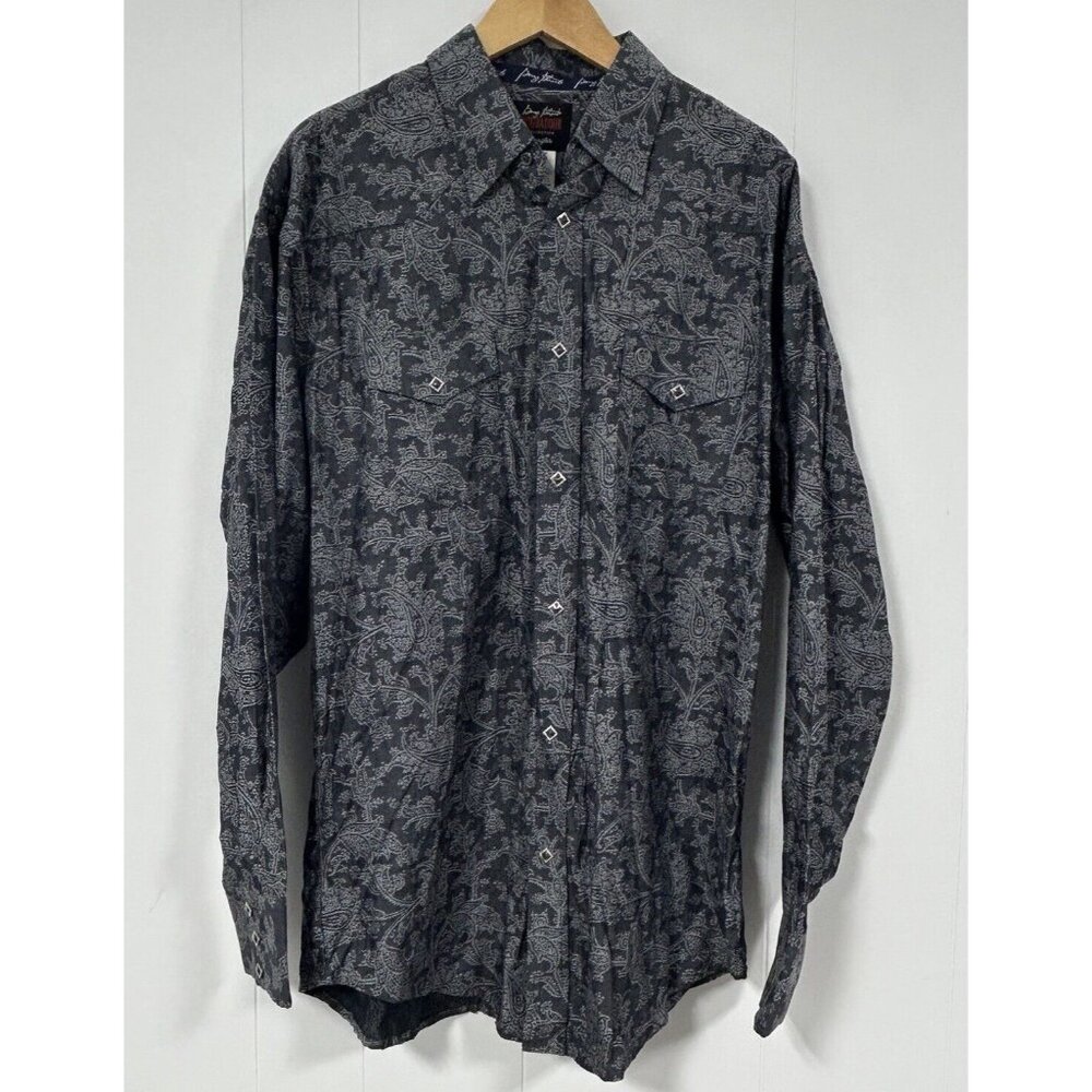 George Straight Troubadour Shirt Mens XL Western Snap Up Gray Long Sleeve
